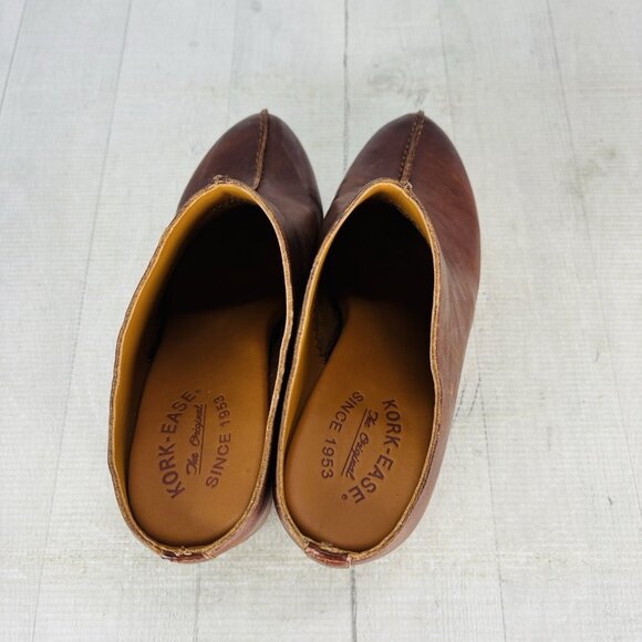 Kork-Ease Original SAGANO Rum Brown Leather Wrapped Block Heel Mules Clog Sz 9 M - Picture 8 of 16